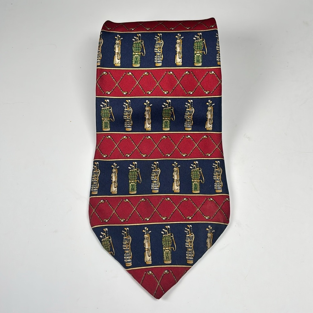 Tommy Hilfiger 100% Italian Silk Navy and Red Golf Bag Tie